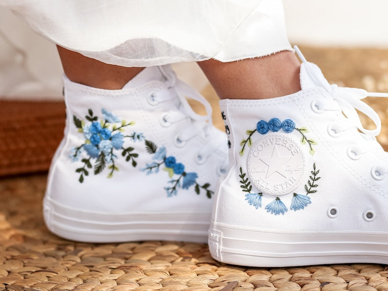 Blue Bridal Flowers Embroidered Sneakers