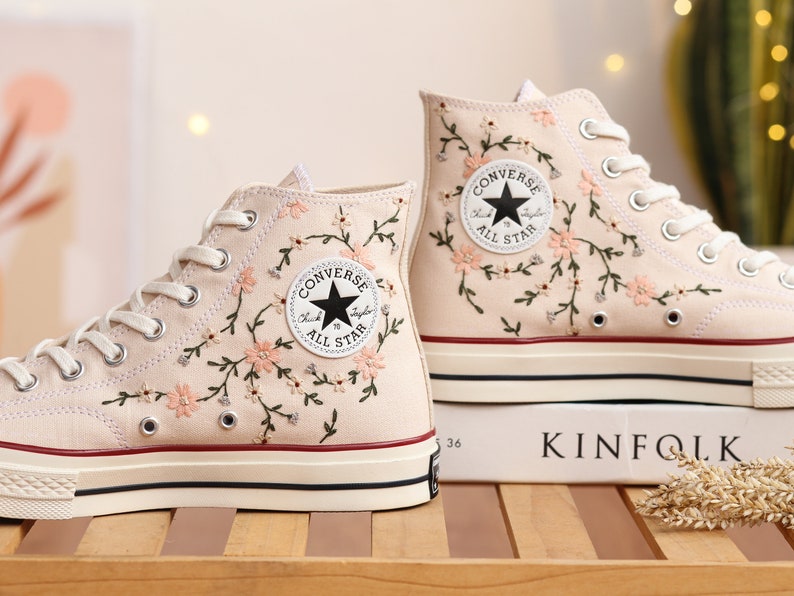 Peach Blossom Flower Converse Embroidery