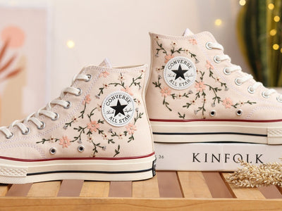 Peach Blossom Flower Converse Embroidery