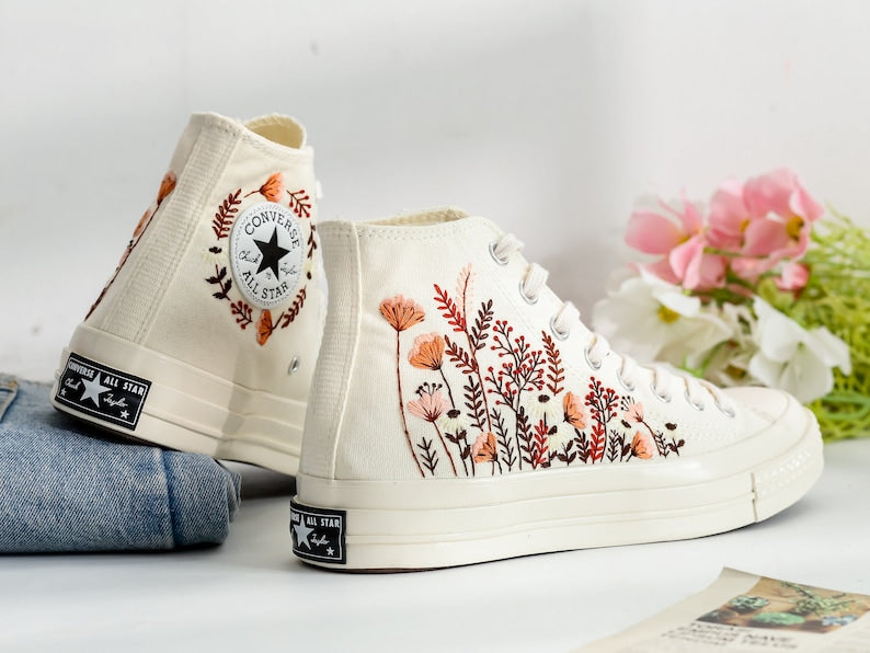 Burnt Orange Bouquet Embroidered Converse Shoes