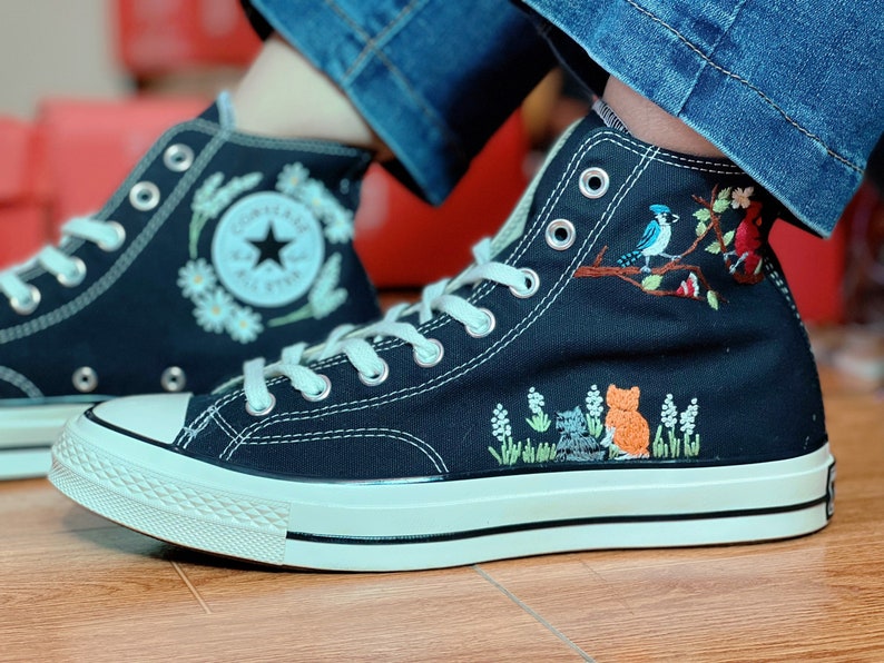 Cats and Birds Converse Embroidery