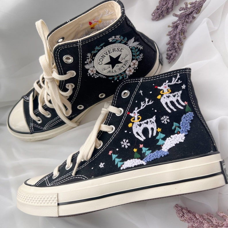 Reindeer and Floral Converse Embroidery