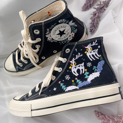 Reindeer and Floral Converse Embroidery