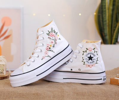 Pastel Pink Rose Bouquet Converse Embroidery