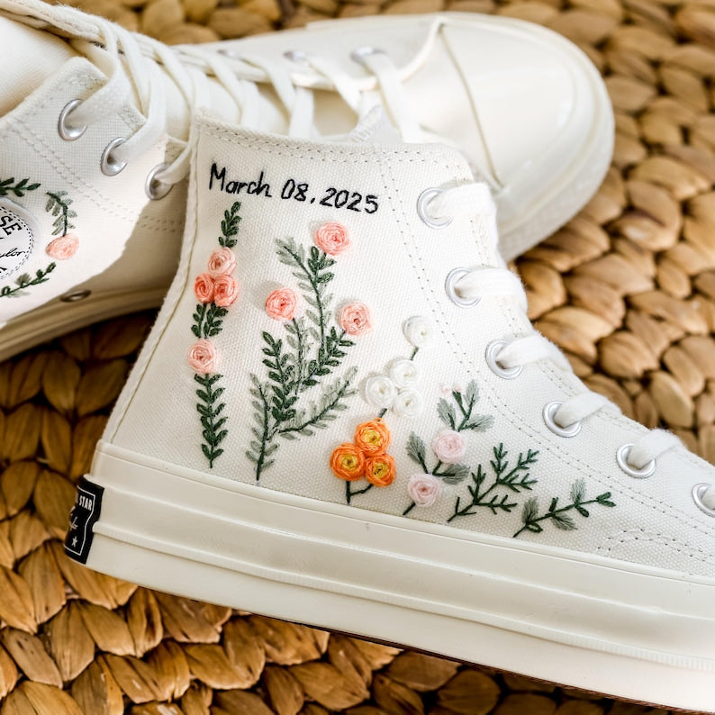 Custom Wedding Converse Embroidered Flowers