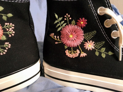 Pink and Yellow Flowers Converse Embroidery