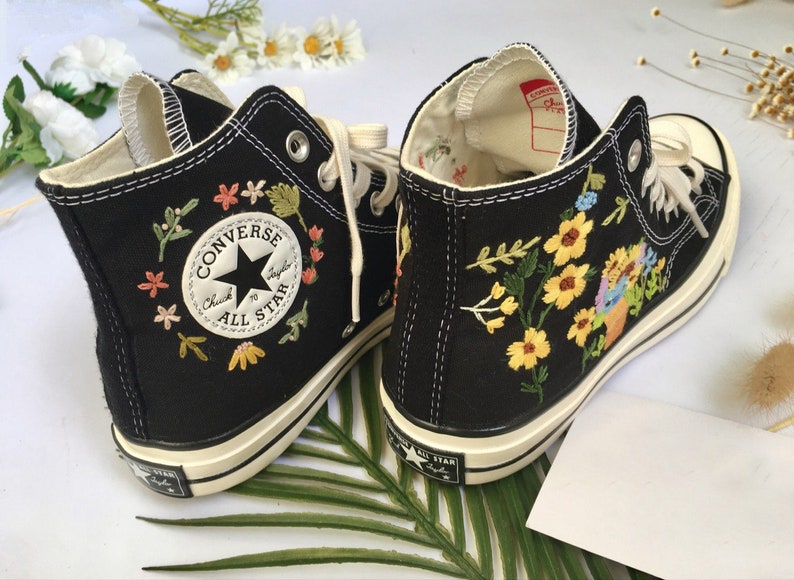 Black Stitch & Sunflower Converse Embroidery