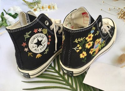 Black Stitch & Sunflower Converse Embroidery