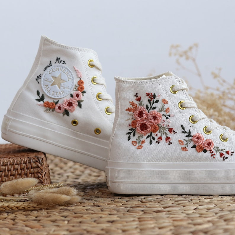 Peach Rose Wreath Converse Embroidery