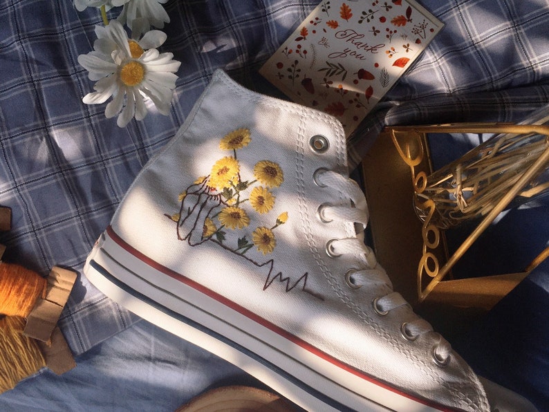Sunflower Hand & Girl Outline Converse Embroidery