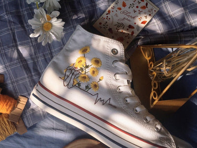 Sunflower Hand & Girl Outline Converse Embroidery