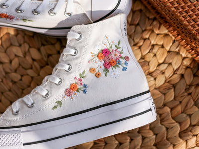 Pastel Rose Bouquet Converse Embroidery