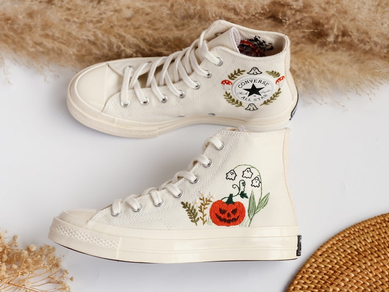 Ghosts and Mushrooms Evil Eye Embroidered Shoes Custom High Tops