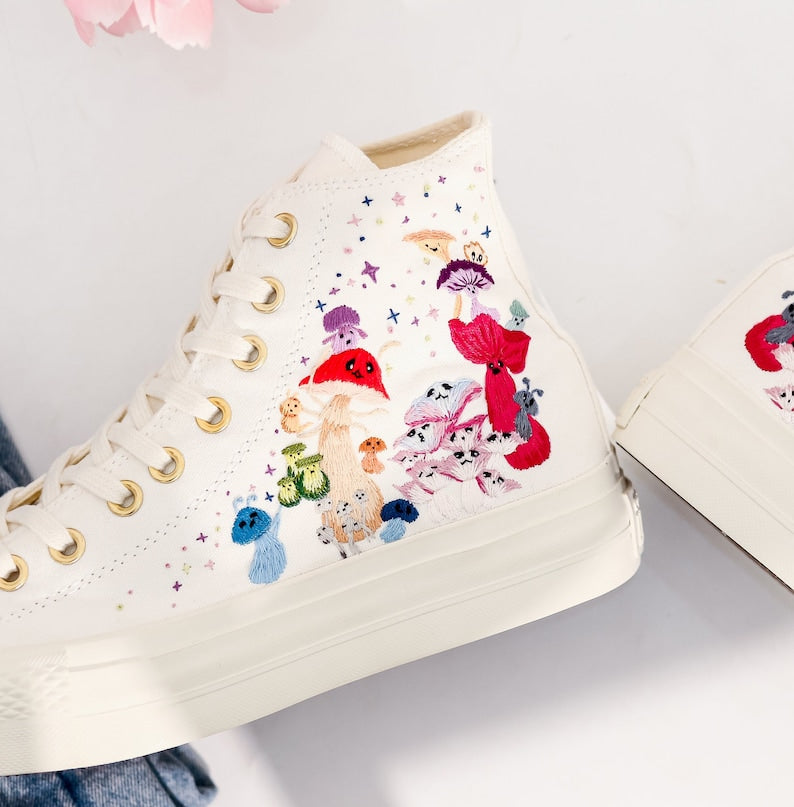 Colorful Mushroom Embroidered Converse Shoes