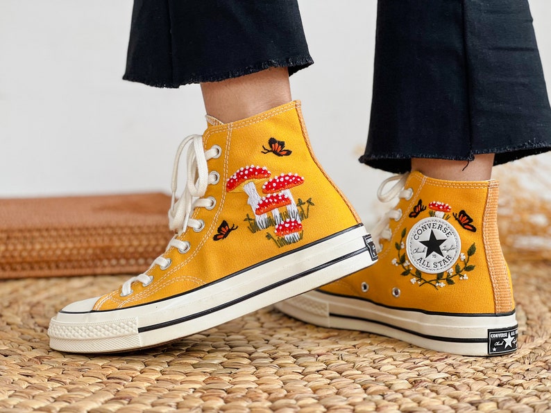 Mushroom and Butterfly Converse Embroidery