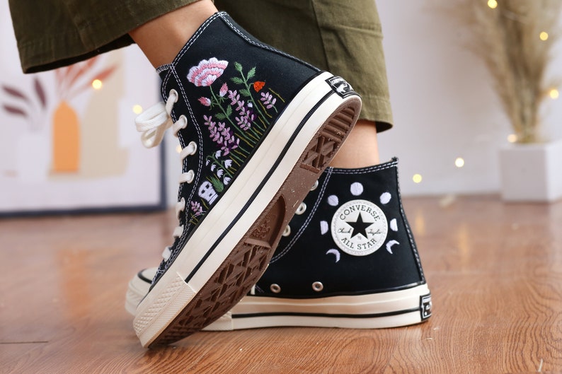 Lavender and Poppy Converse Embroidery