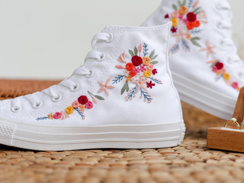 Pink Rose Wreath Converse Embroidery