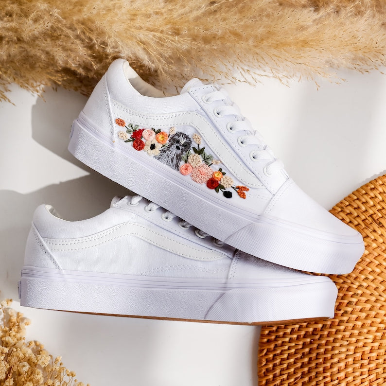 Dog & FLower Embroidered Vans