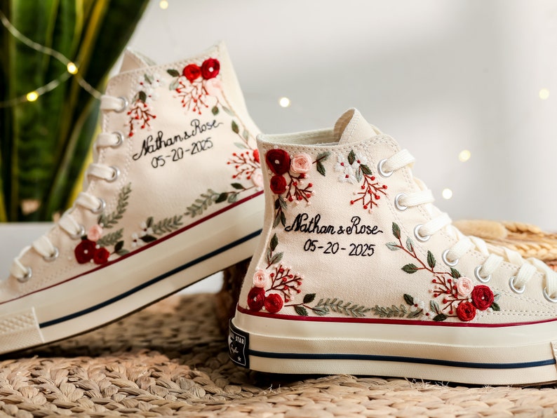 Red and Pink Flower Converse Embroidery