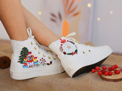 Converse Christmas Sneakers, Dog & Santa Embroidery