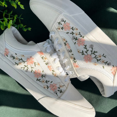 Embroidered Vans Sweet Light Pink Flower Garden