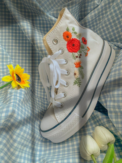 Red & Orange Flowers Converse Embroidery