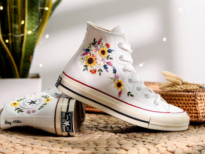 Lavender Sunflower Embroidered Converse