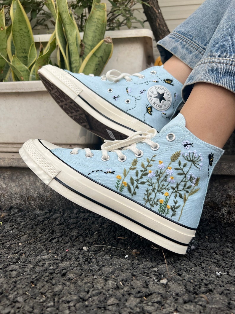 Wildflower, Bee, and Ladybug Converse Embroidery