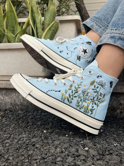 Wildflower, Bee, and Ladybug Converse Embroidery