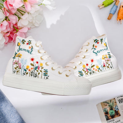 Bridal Flower Embroidered Converse Shoes