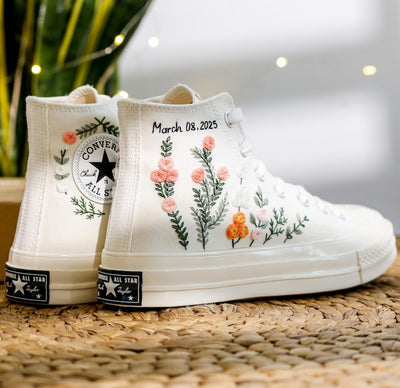 Peach Roses Wedding Converse Embroidery