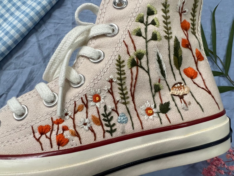 Orange Wildflowers Converse Embroidery