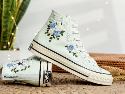 Blue White Roses Wedding Converse Embroidery