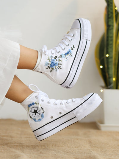 Blue Roses Wedding Converse Embroidery
