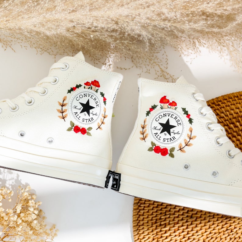 Christmas Tree and Mushroom Embroidered Converse High Top