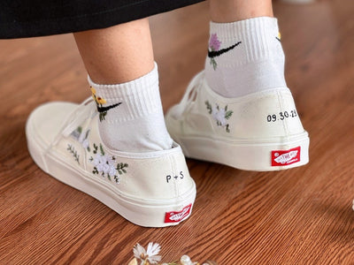 White Rose Vine Converse Embroidery