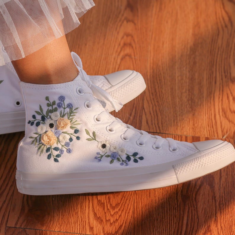 Blue Champagne Roses Wedding Converse Embroidery