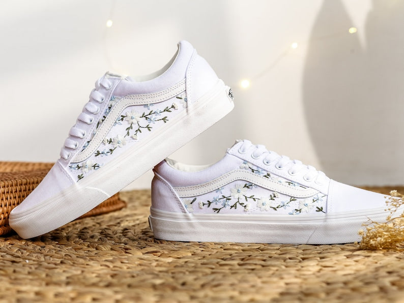 Blue Daisy Vine Converse Embroidery