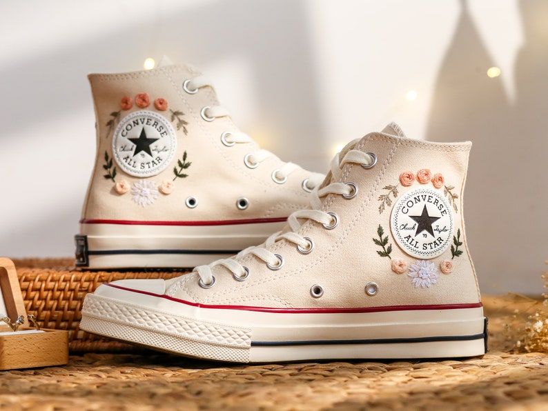 Pastel Rose and Daisy Converse Embroidery