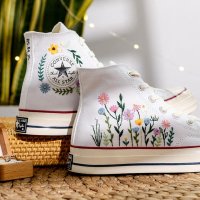 Pastel Wildflower Wedding Converse Embroidery