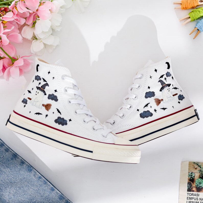 Flower and Sheep Embroidered Converse Shoes