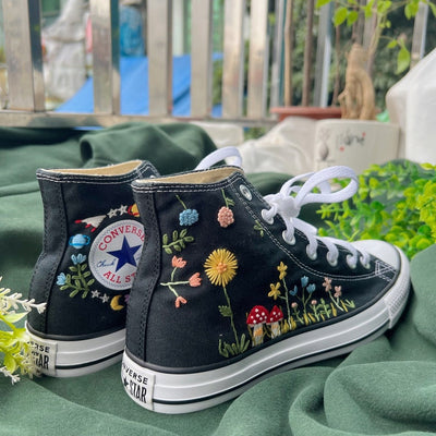 Mushrooms and Dandelions Converse Embroidery