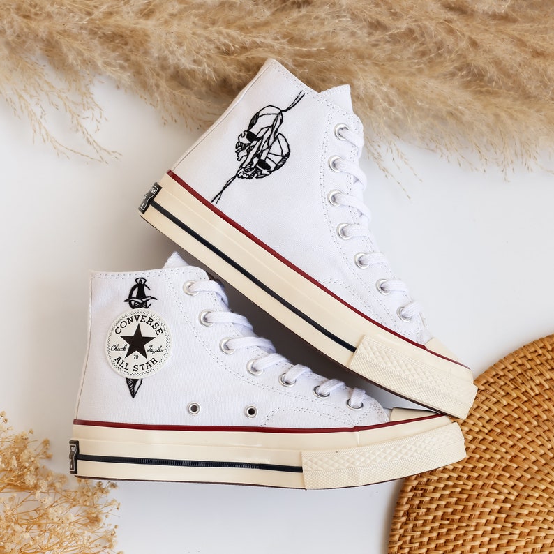 Ghost and Mushrooms Embroidered Gothic Sneaker High Tops