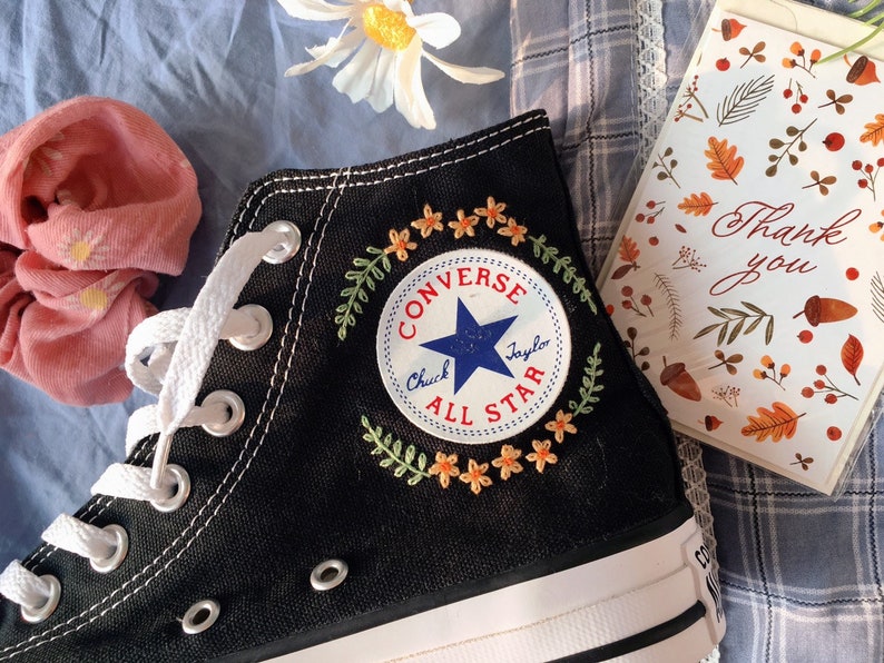 Orange Daisy Converse Embroidery