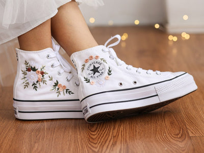 Peach Rose Bouquet Converse Embroidery