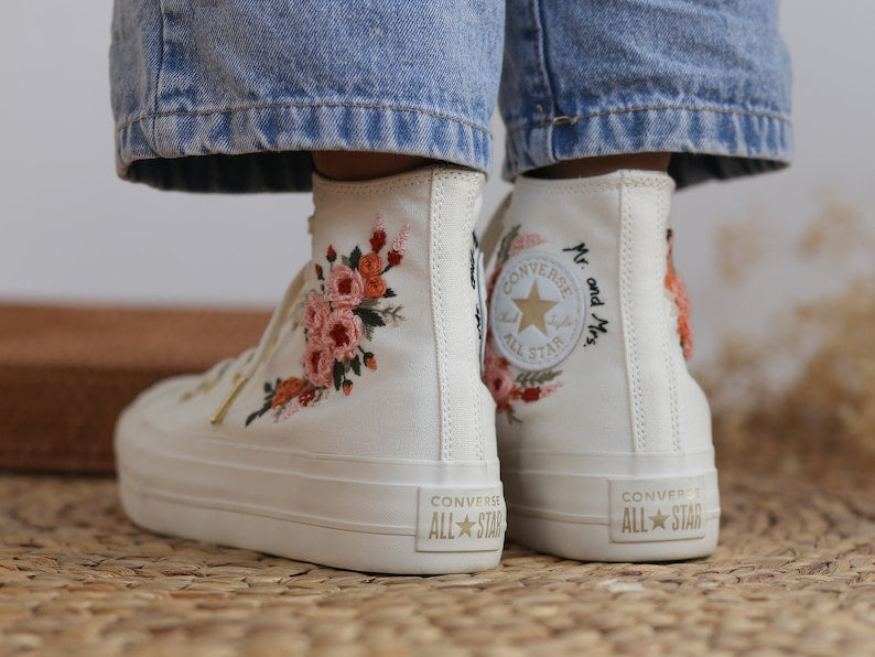 Peach Rose Wreath Converse Embroidery