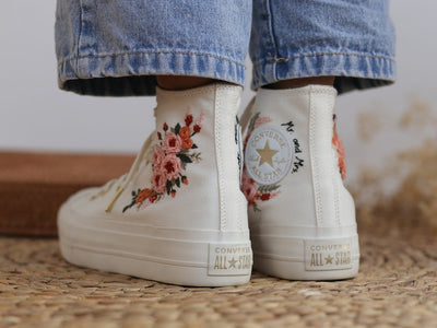 Peach Rose Wreath Converse Embroidery