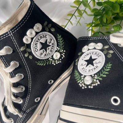 White Flower Converse Embroidery