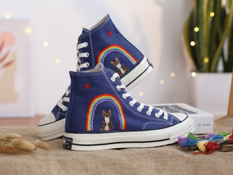 Rainbow Cat Converse Embroidery