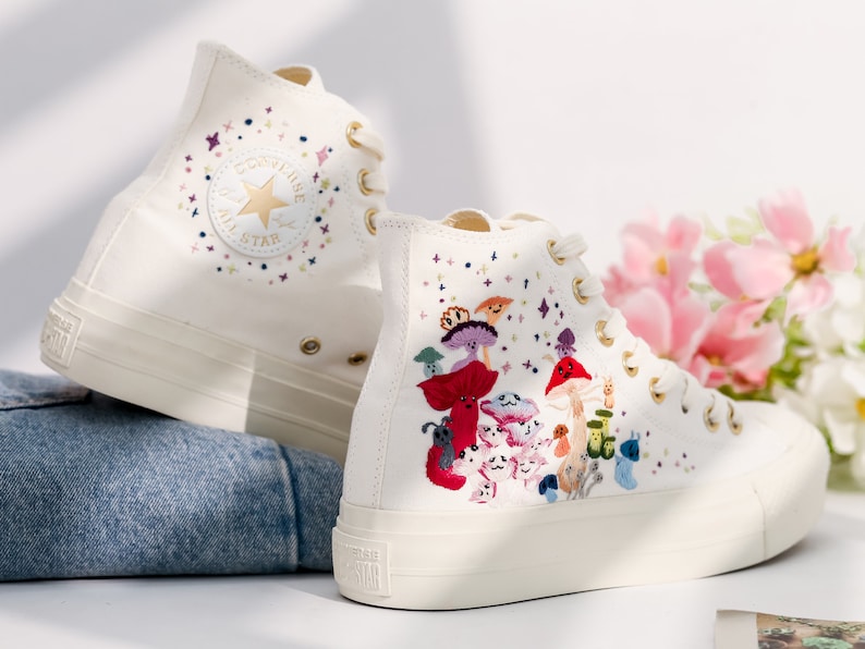 Colorful Mushroom Embroidered Converse Shoes